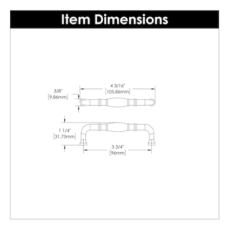 Hickory Hardware Williamsburg Collection Pull 3-3/4 Inch 96mm Center to Center Matte Black Finish P3051-MB